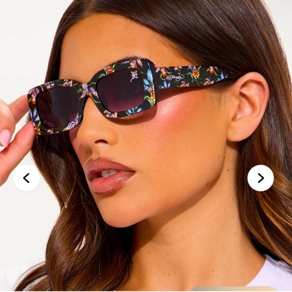 Ed Hardy Black Floral Rectangular Sunglasses main image 8